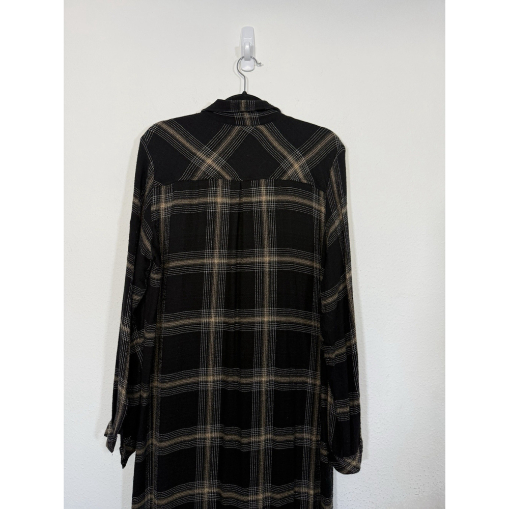 Cloth & Stone Plaid Maxi Shirt Dress Large Hi Low Stretch Boho Academia Stretch - Picture 11 of 15